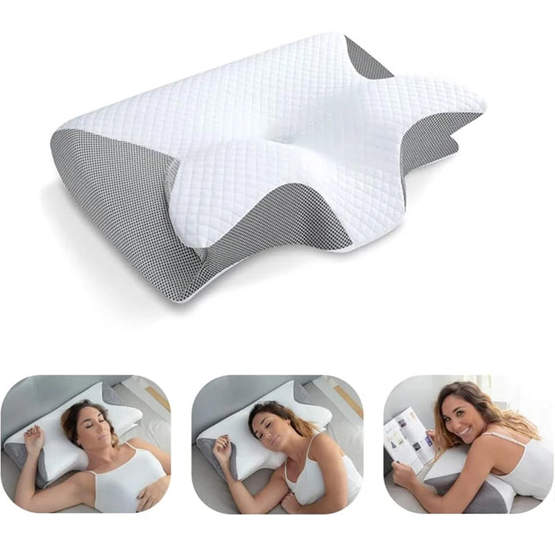 1 almohada Cervical de espuma viscoelástica, almohada ortopédica de contorno ergonómica 2 en 1 para dolor de cuello, almohadas de soporte contorneadas, almohada para el cuello