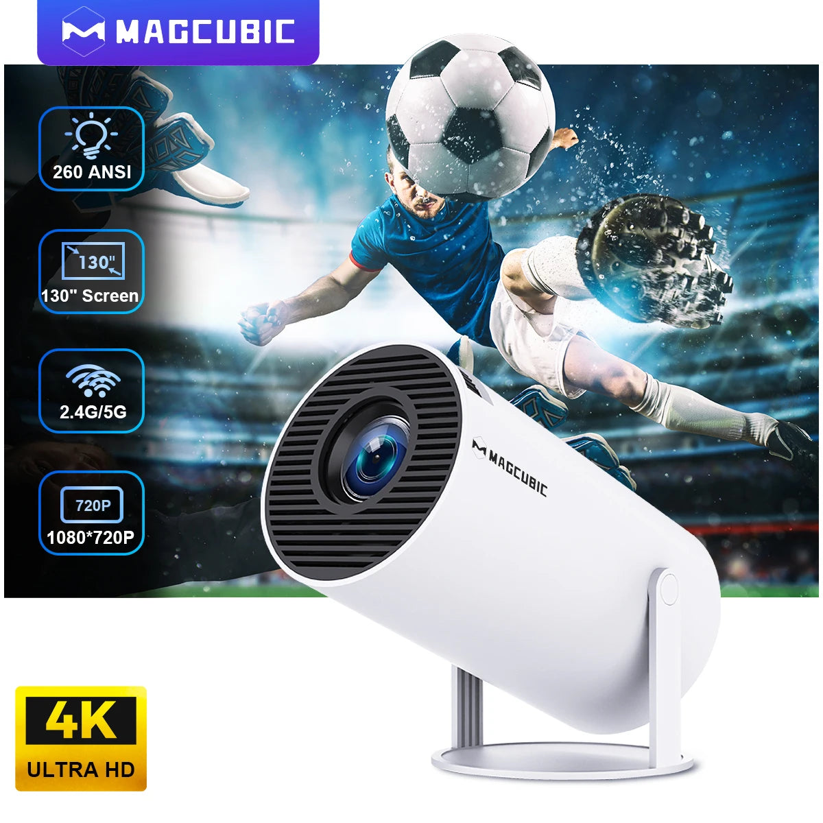 Proyector Magcubic Android 11 4K 1280*720P HY300 Dual Wifi 260ANSI 180 ° flexible BT5.0 cine al aire libre proyector portátil HY300 Pro
