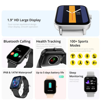 Reloj inteligente COLMI P81 con llamadas de voz, pantalla Ultra de 1,9 pulgadas, monitor de salud 24H, más de 100 modos deportivos, reloj inteligente Bluetooth para hombres y mujeres