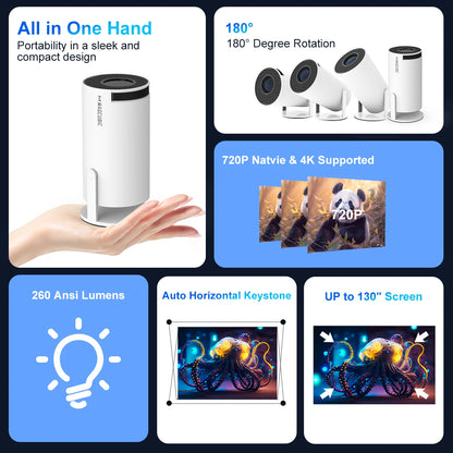 Proyector Magcubic Android 11 4K 1280*720P HY300 Dual Wifi 260ANSI 180 ° flexible BT5.0 cine al aire libre proyector portátil HY300 Pro
