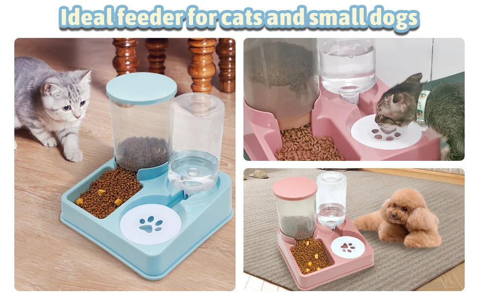 Juego de dispensador de agua automático para gatos, alimentador de agua y comida para mascotas automático inclinado 2 en 1, alimentador y bebedero por gravedad