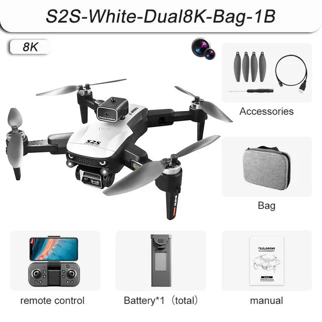 Mini Drone S2S avec caméra HD 4k 8K, pour éviter les obstacles, photographie aérienne, moteur sans balais, pliable, Rc, jouet pour enfant