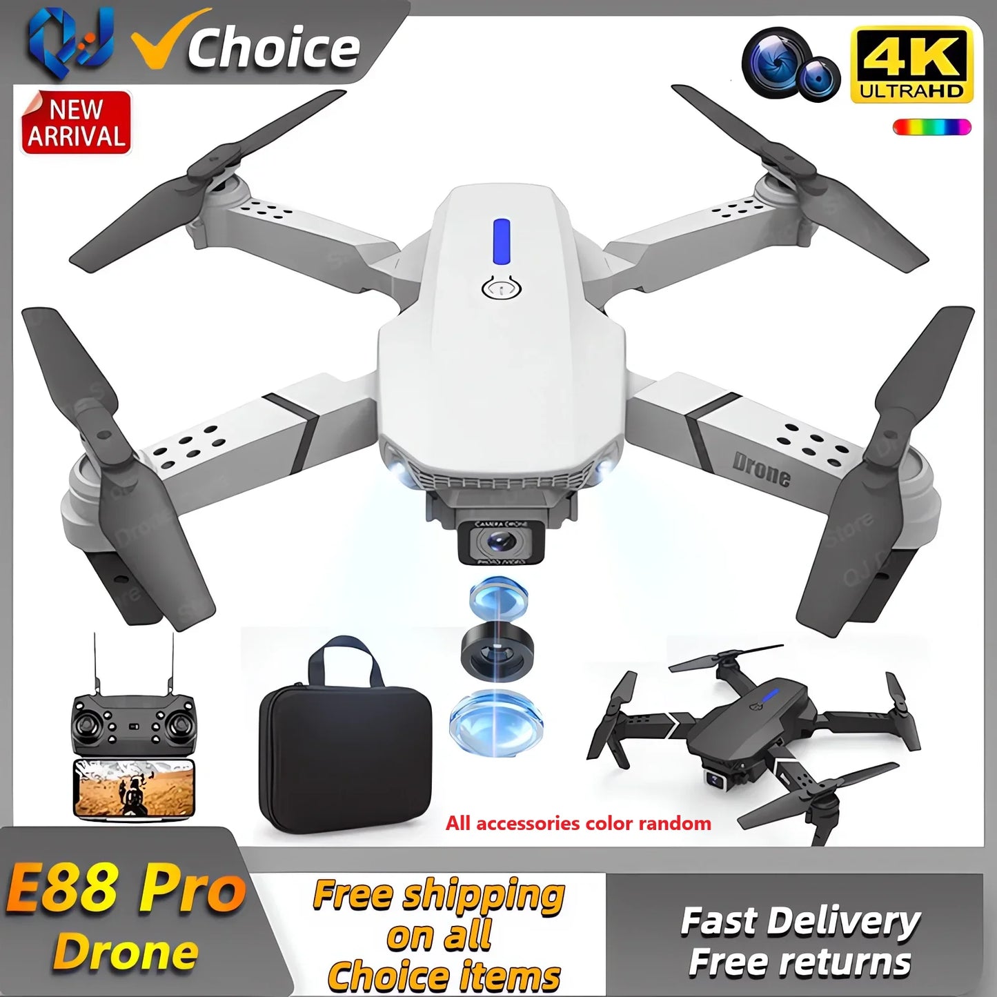 2024 E88Pro RC Drone 4K profesional con cámara HD gran angular 1080P helicóptero plegable WIFI FPV altura Hold juguete de regalo