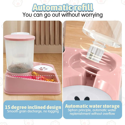 Juego de dispensador de agua automático para gatos, alimentador de agua y comida para mascotas automático inclinado 2 en 1, alimentador y bebedero por gravedad