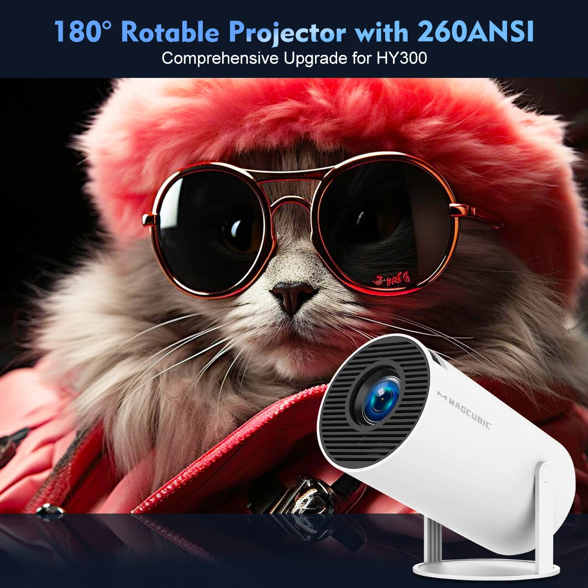 Proyector Magcubic Android 11 4K 1280*720P HY300 Dual Wifi 260ANSI 180 ° flexible BT5.0 cine al aire libre proyector portátil HY300 Pro
