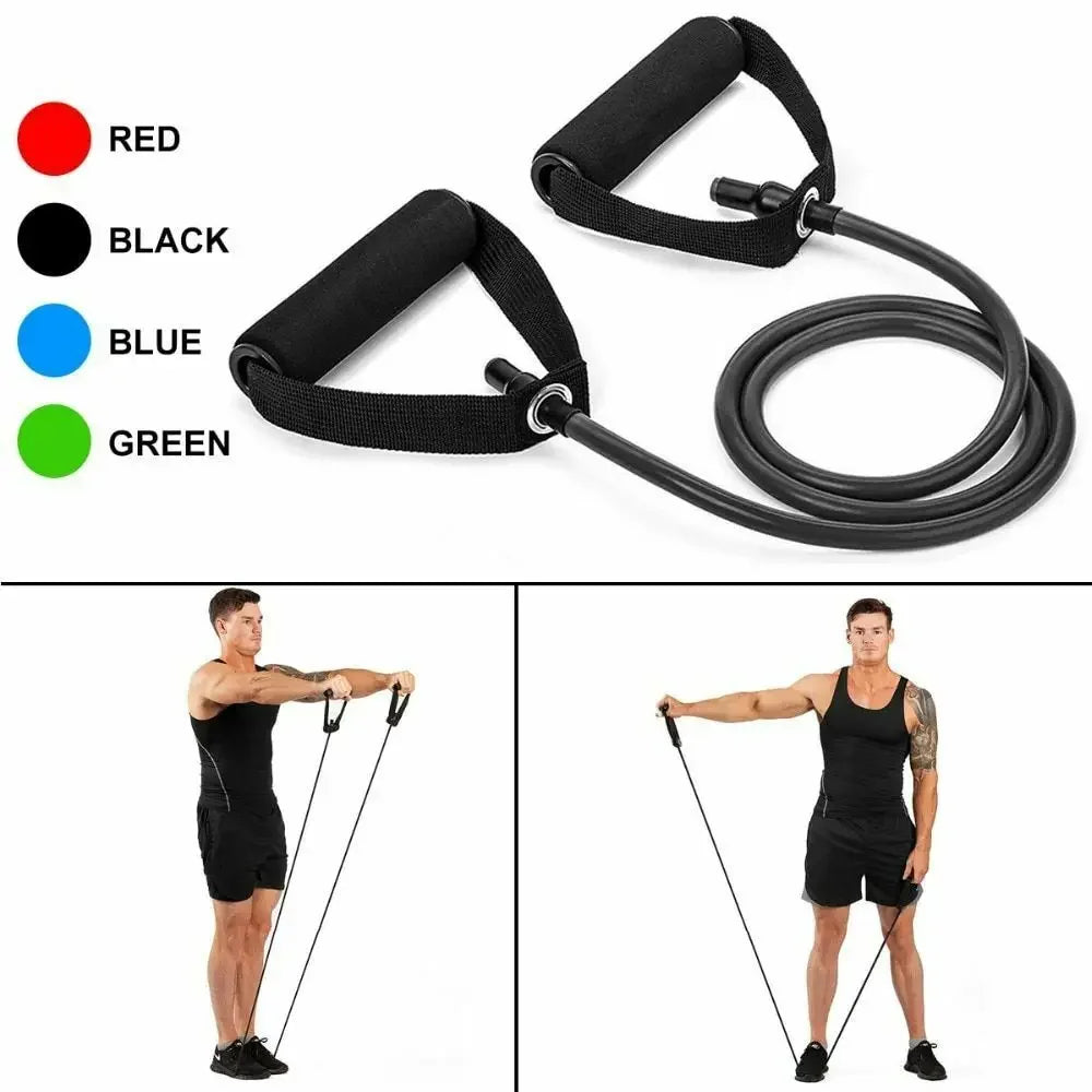 Bandas de resistencia de 5 niveles con asas para hombres, cuerda elástica para tirar de Yoga, banda de tubo para ejercicio físico para entrenamiento en casa, entrenamiento de fuerza