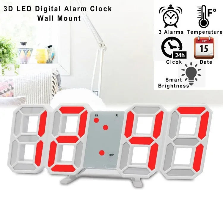 Reloj de pared digital Relojes de escritorio Alarma electrónica Decoración moderna del hogar para decoración de dormitorio Relojes de mesa LED interiores Sala de estar