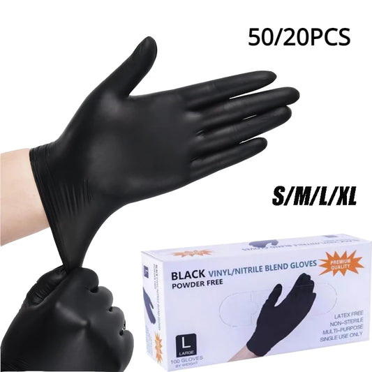 Guantes desechables de nitrilo negro, 50/20 piezas, sin látex, resistentes al agua, duraderos, adecuados para cocina, procesamiento de alimentos, salón de belleza familiar