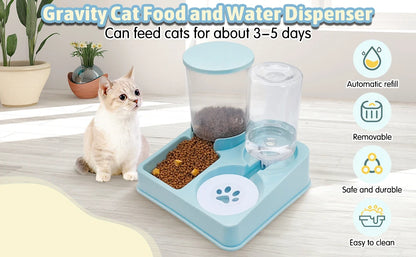 Juego de dispensador de agua automático para gatos, alimentador de agua y comida para mascotas automático inclinado 2 en 1, alimentador y bebedero por gravedad